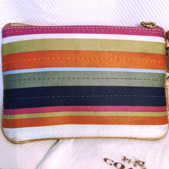 Coach Lim Ed Horizontal Stitch Legacy Stripe Pocket Wristlet in Brass/Multi, EUC - Picture 7 of 13
